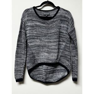 MICHAEL STARS Grey/Black Hi/Low Crop Long Sleeve Melange Knit Boatneck, Sz XS/S